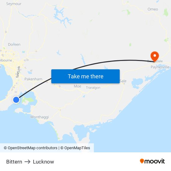 Bittern to Lucknow map