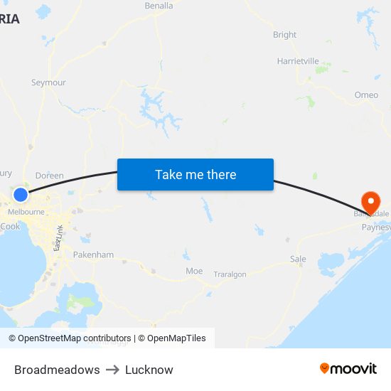 Broadmeadows to Lucknow map