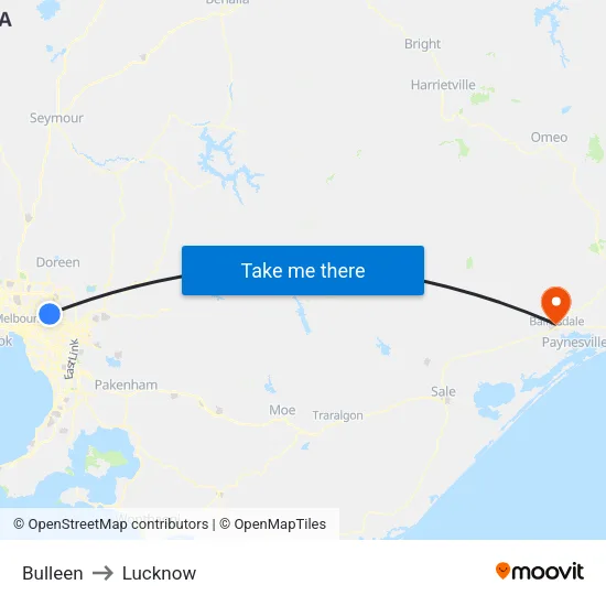Bulleen to Lucknow map