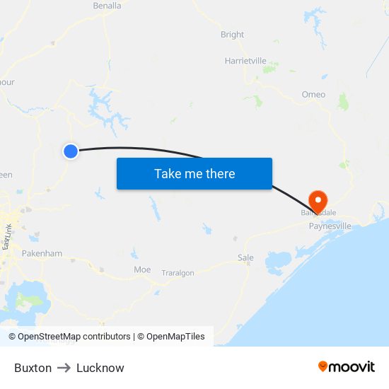 Buxton to Lucknow map