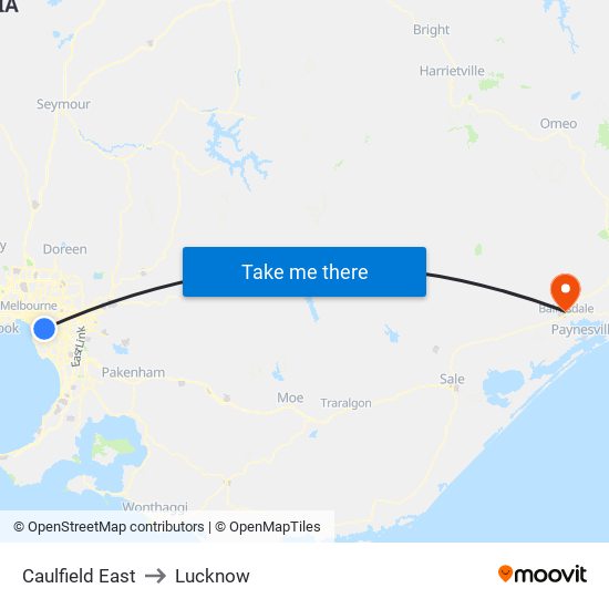Caulfield East to Lucknow map