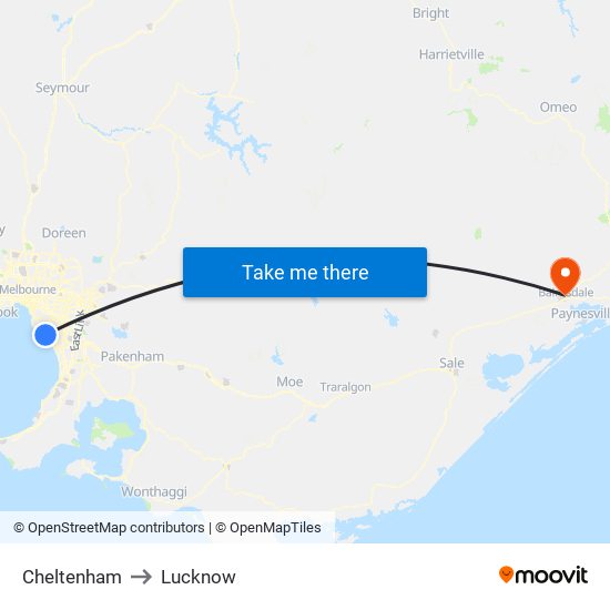 Cheltenham to Lucknow map