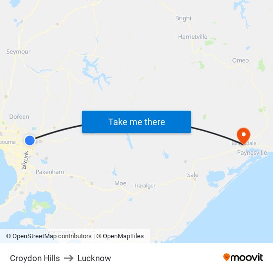 Croydon Hills to Lucknow map