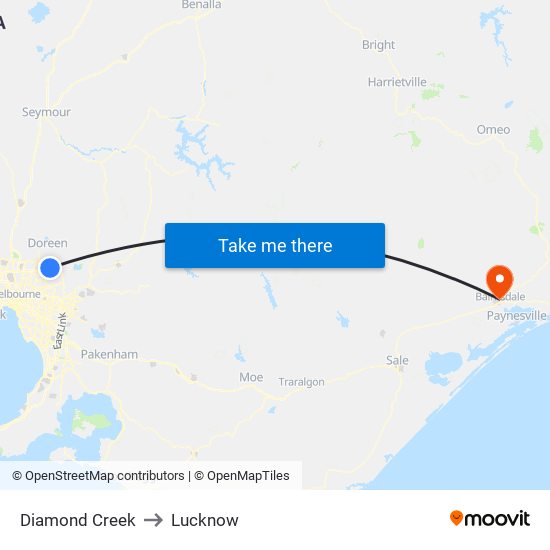 Diamond Creek to Lucknow map