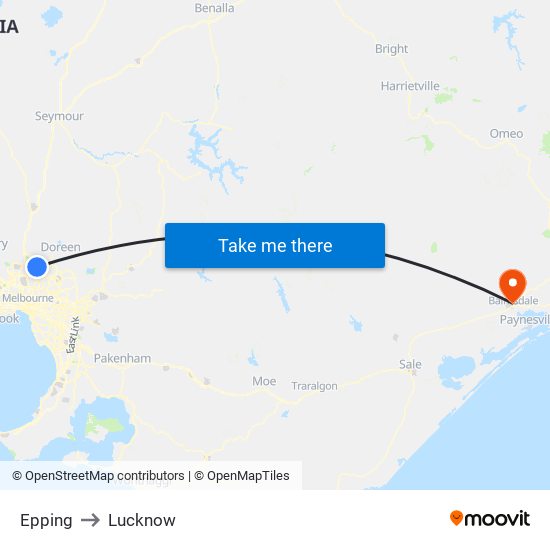 Epping to Lucknow map