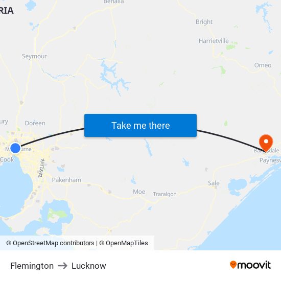 Flemington to Lucknow map