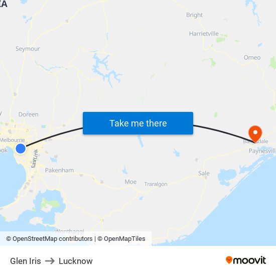 Glen Iris to Lucknow map