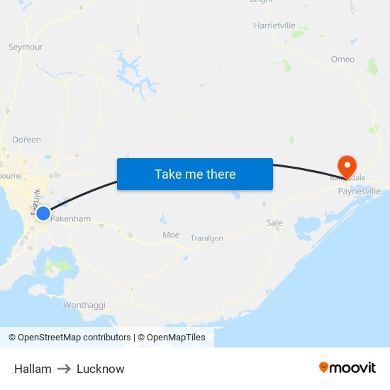 Hallam to Lucknow map