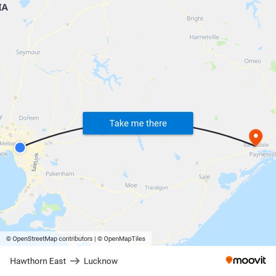 Hawthorn East to Lucknow map