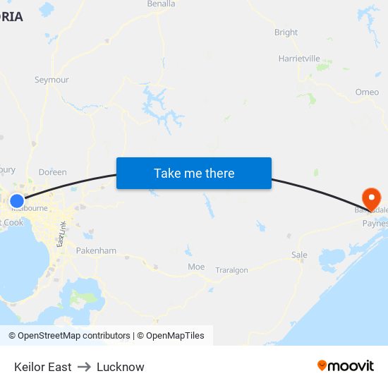 Keilor East to Lucknow map