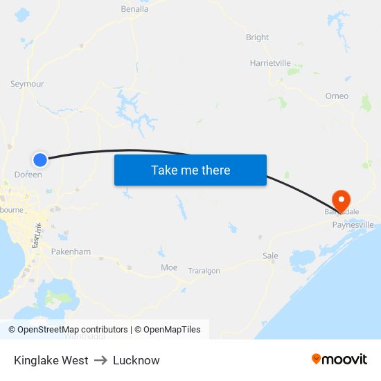 Kinglake West to Lucknow map