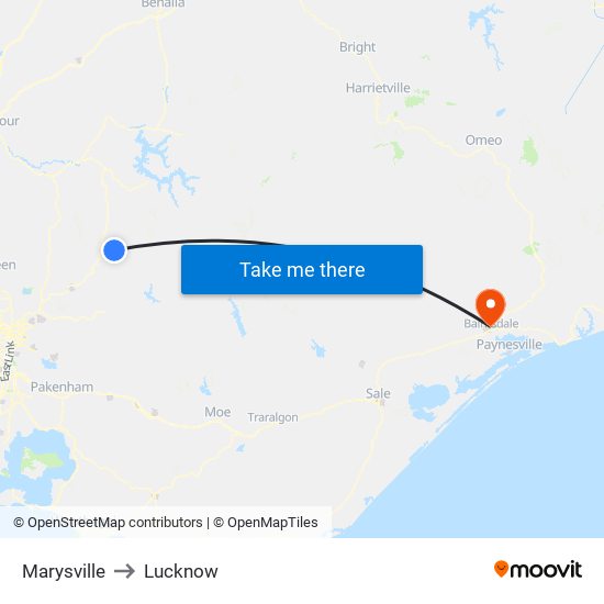 Marysville to Lucknow map