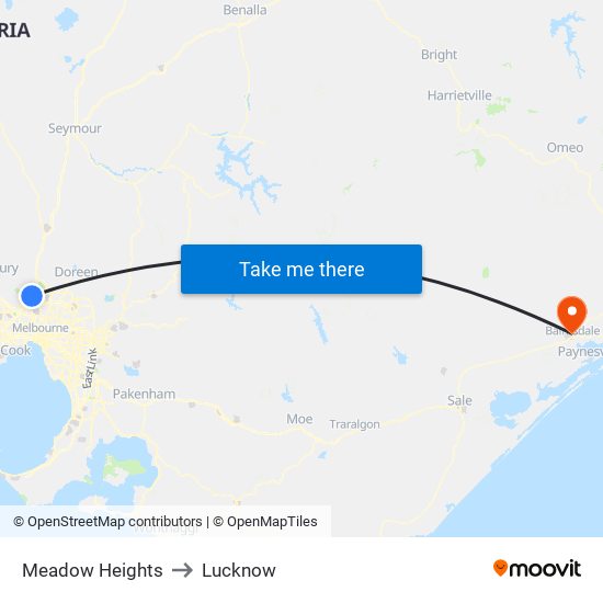 Meadow Heights to Lucknow map