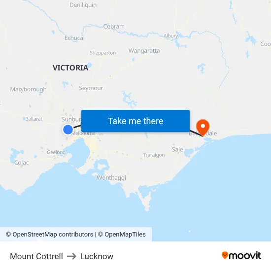 Mount Cottrell to Lucknow map