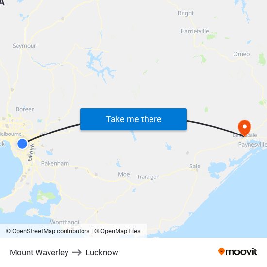 Mount Waverley to Lucknow map