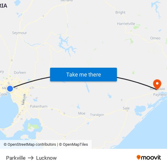Parkville to Lucknow map