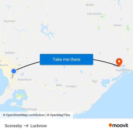 Scoresby to Lucknow map