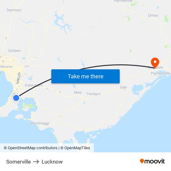 Somerville to Lucknow map