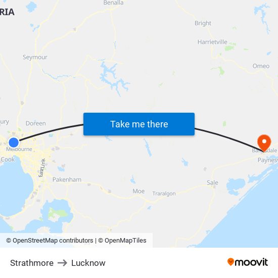 Strathmore to Lucknow map