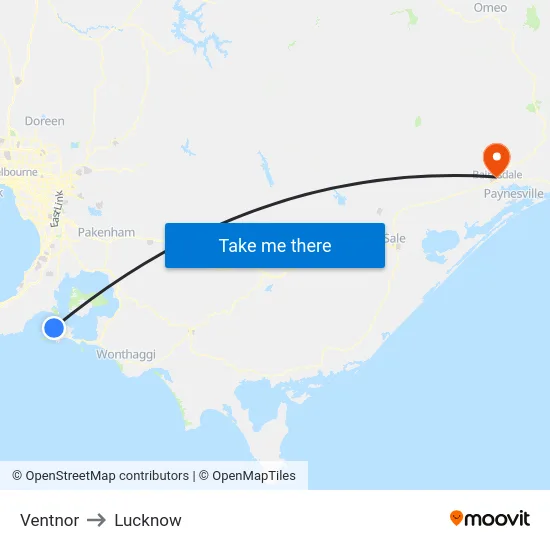 Ventnor to Lucknow map