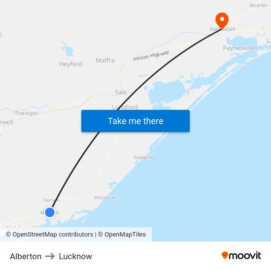Alberton to Lucknow map