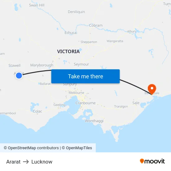 Ararat to Lucknow map