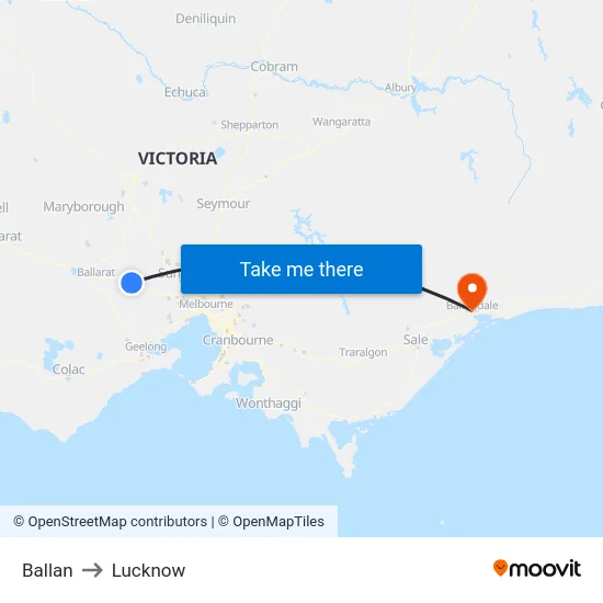 Ballan to Lucknow map