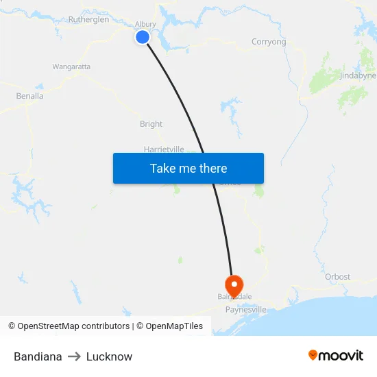 Bandiana to Lucknow map