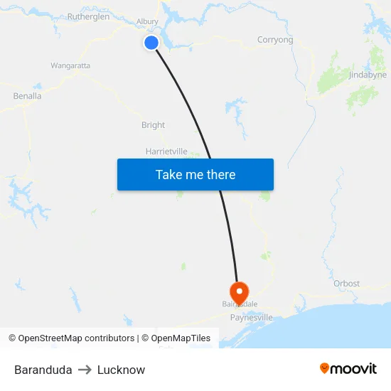 Baranduda to Lucknow map