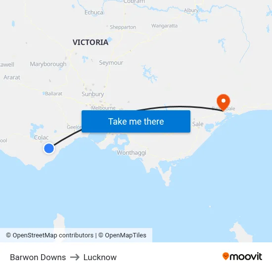 Barwon Downs to Lucknow map