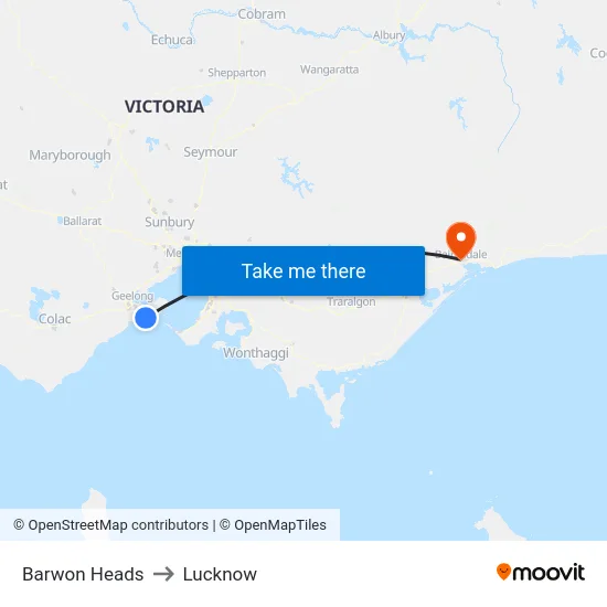 Barwon Heads to Lucknow map