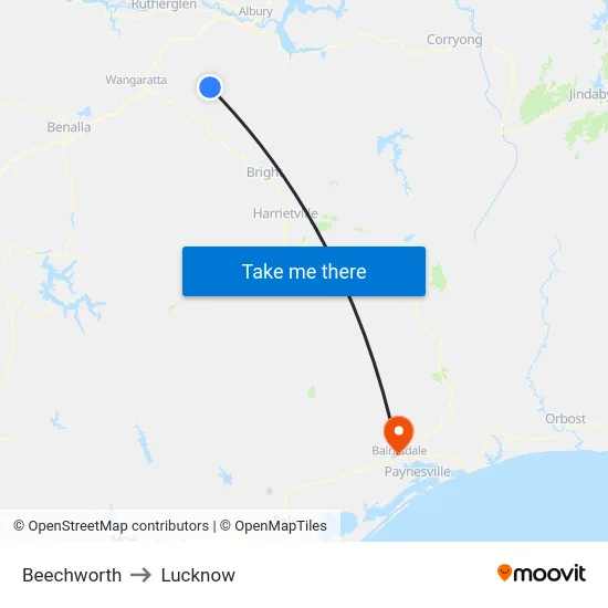 Beechworth to Lucknow map