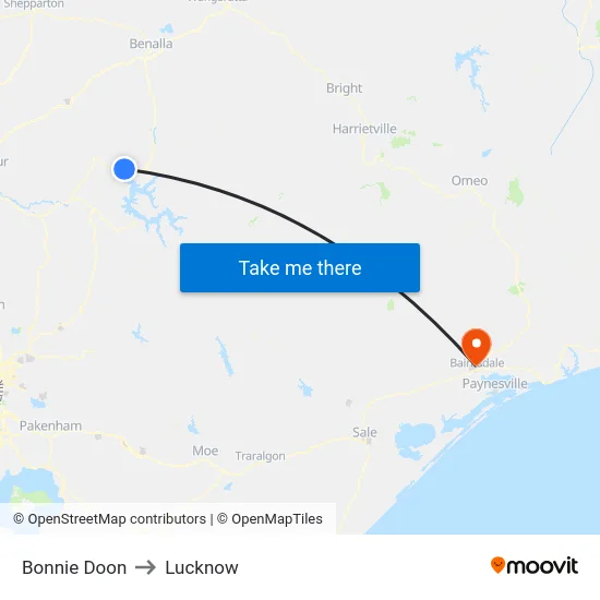Bonnie Doon to Lucknow map