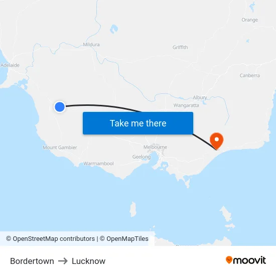 Bordertown to Lucknow map