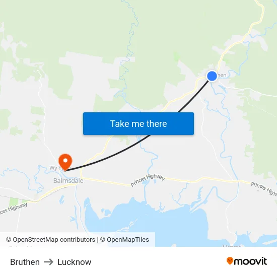 Bruthen to Lucknow map