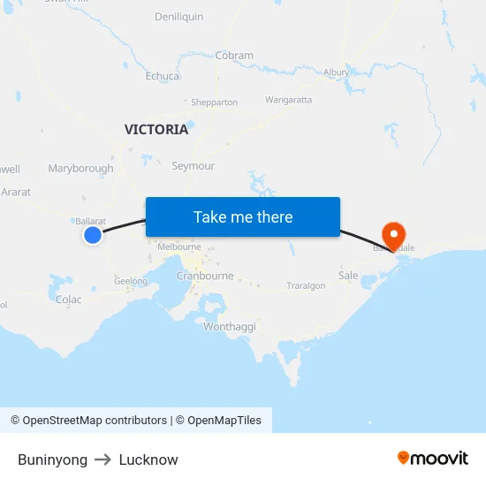 Buninyong to Lucknow map