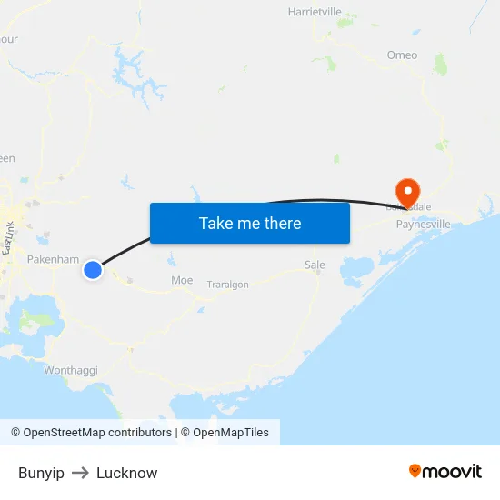 Bunyip to Lucknow map
