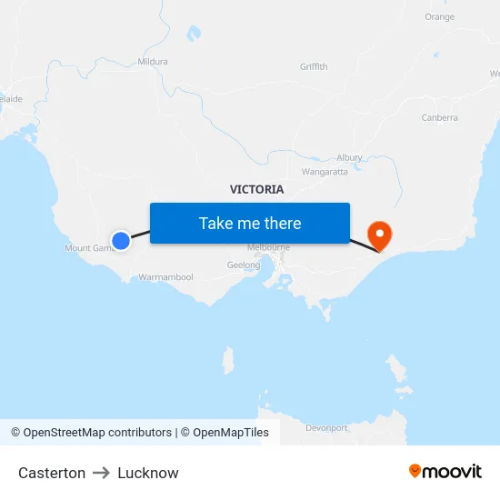 Casterton to Lucknow map