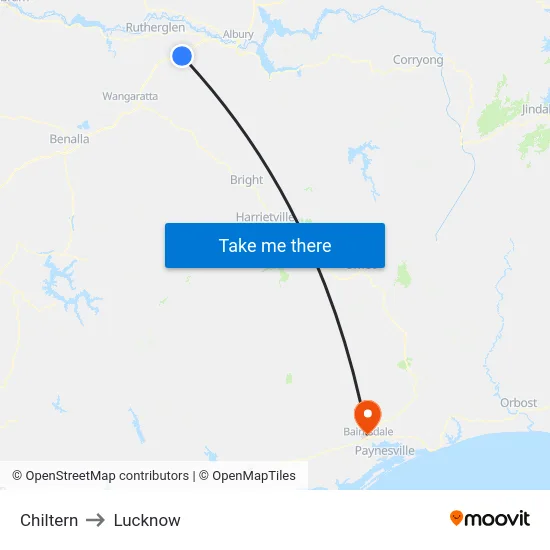 Chiltern to Lucknow map