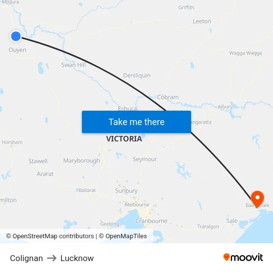 Colignan to Lucknow map