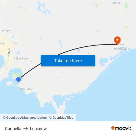 Corinella to Lucknow map