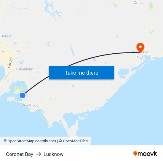 Coronet Bay to Lucknow map