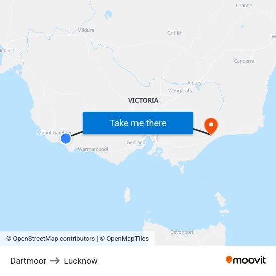 Dartmoor to Lucknow map