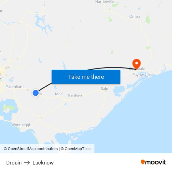 Drouin to Lucknow map