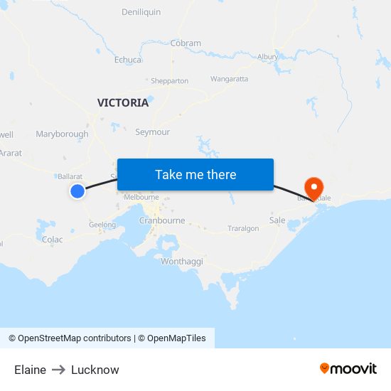 Elaine to Lucknow map