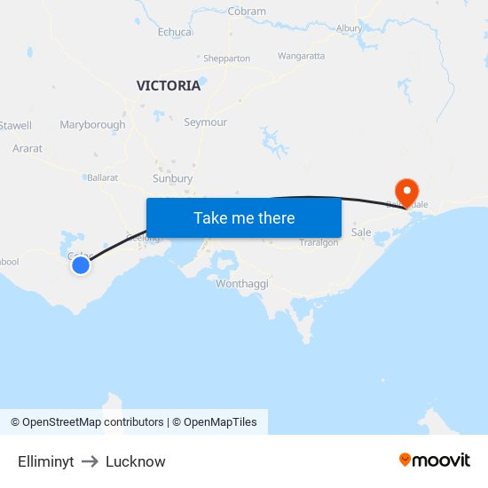 Elliminyt to Lucknow map