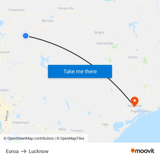 Euroa to Lucknow map