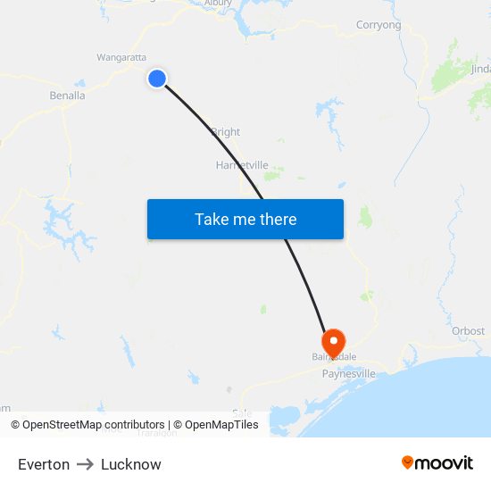 Everton to Lucknow map