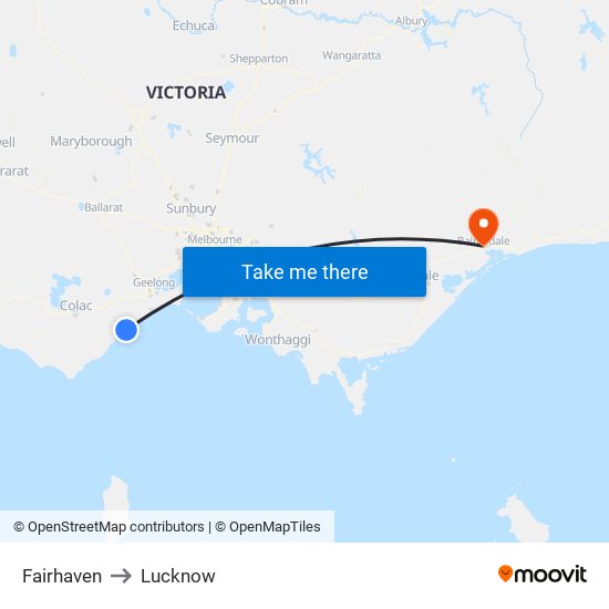 Fairhaven to Lucknow map