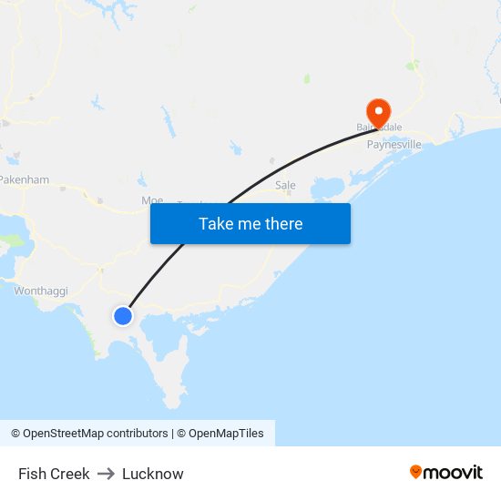 Fish Creek to Lucknow map